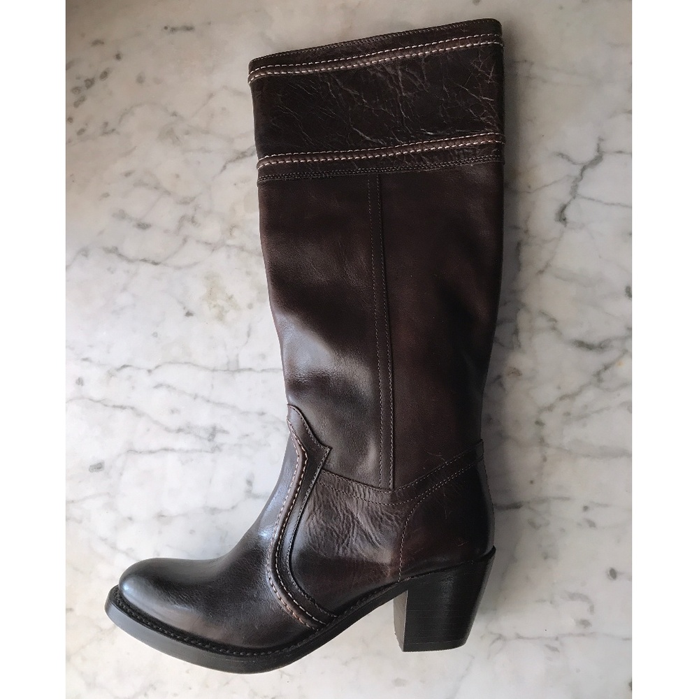 Frye Boots Brown Leather with Chunky Heel Size 7